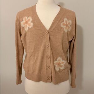 Beige Floral V-Neck Button Cardigan